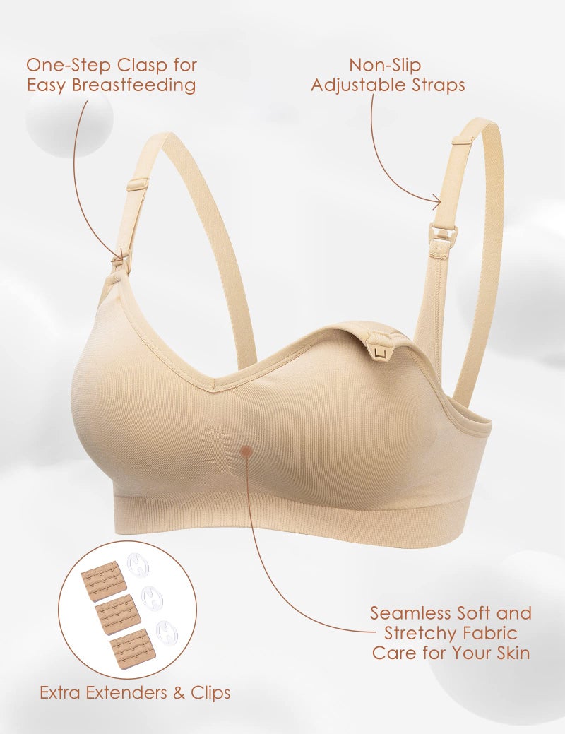 HOFISH Maternity Nursing Bras for Breastfeeding, 3 Pack Pregnancy Deep V Neck Wireless Bra with Extenders & Clips - Image 2